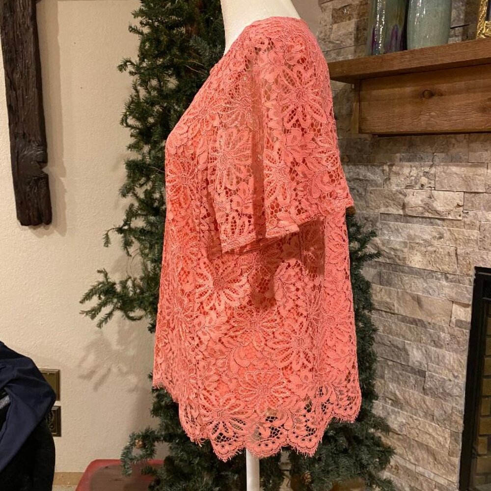 NANETTE LEPORE Blouse Top Gorgeous Salmon Pink Lace MSRP $99 Size MEDIUM! NICE! - Picture 3 of 7